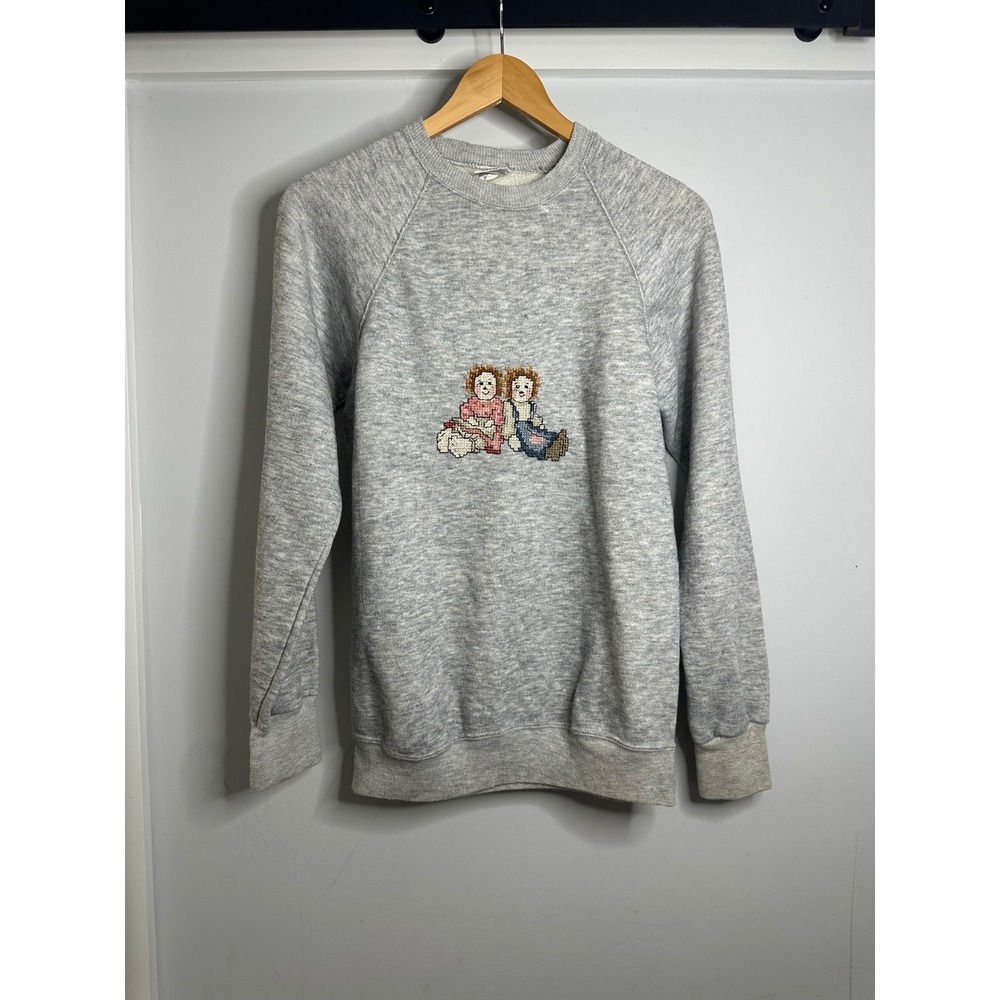 Vintage Gearing Up USA Made Crewneck Sweatshirt Embroidered Dolls‎ Gray Medium